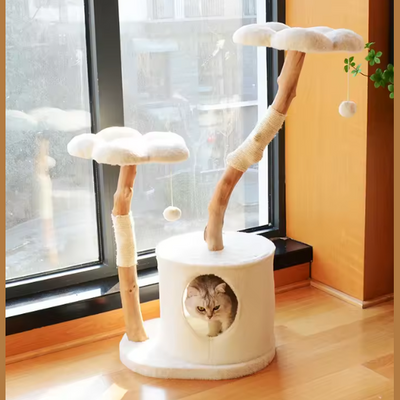 Cat Tree Solid Wood Cat Tower Flower 48×40×98cm