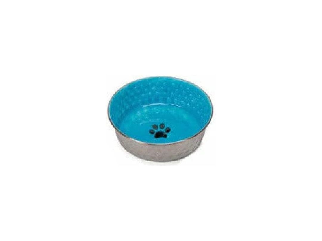 Steel Bowl with Rubber Edge and Ceramic Interior - 0.4L Blue