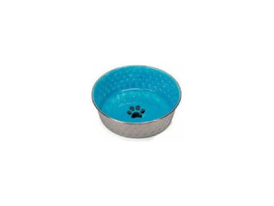 Steel Bowl with Rubber Edge and Ceramic Interior - 0.4L Blue