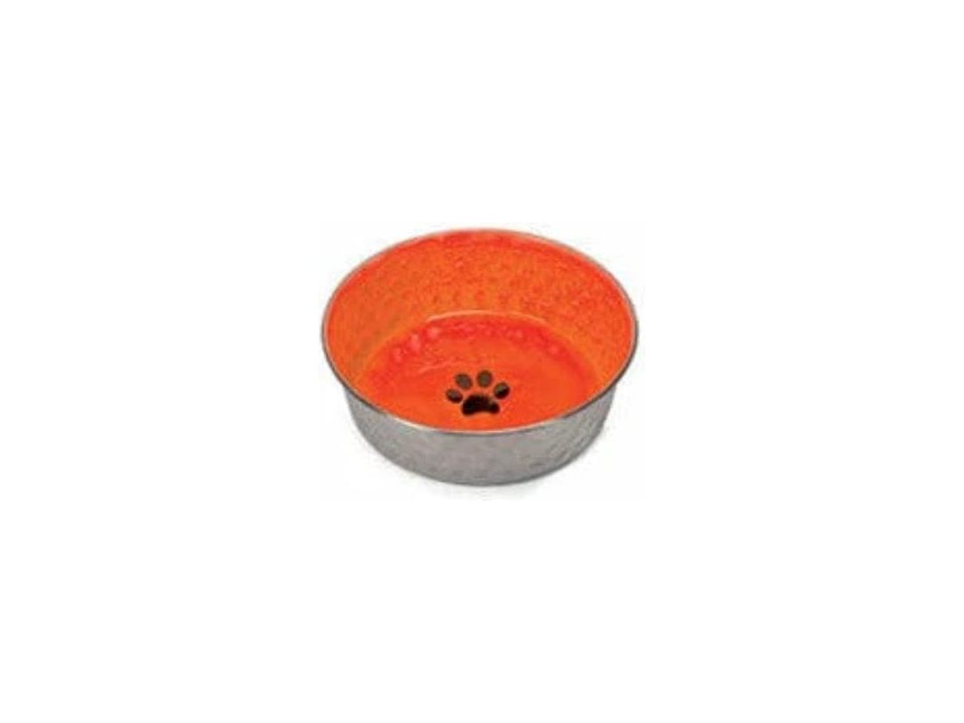 Steel Bowl with Rubber Edge and Ceramic Interior - 0.4L red