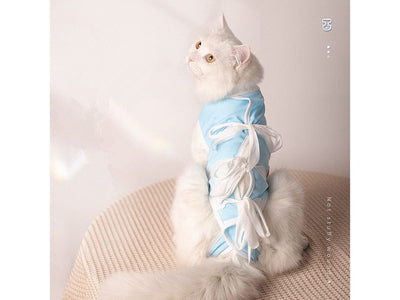 Strap Cat Surgical Gown Blue &amp; White – Recovery Suit for Cats