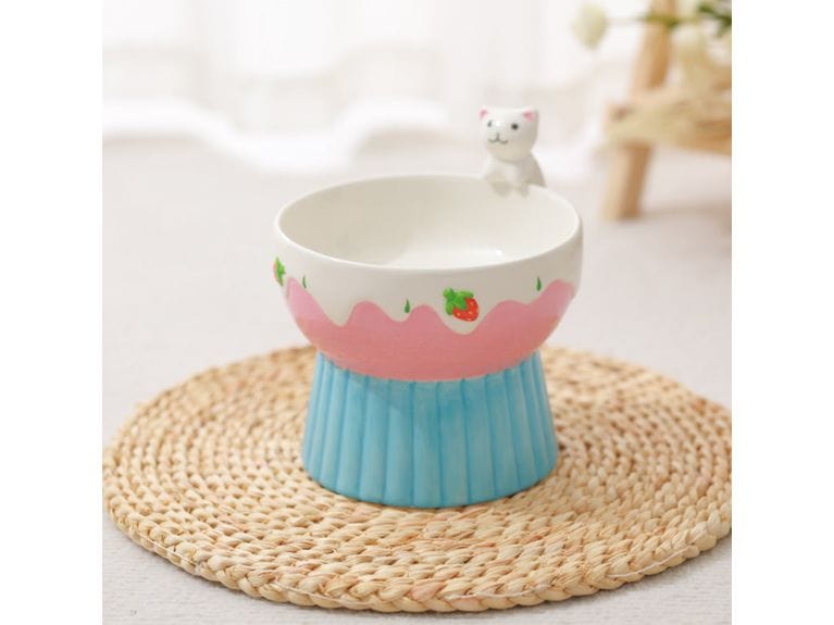 Strawberry High Foot Ceramic Feed Bowl for Cat