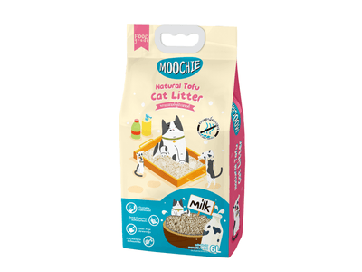 Tofu Cat Sand Moochie, an eco-friendly cat litter made from natural soybean ingredients, featuring a lightweight and hypoallergenic formula for effective odor control and moisture absorption. Ideal for pet owners seeking sustainability, with quick clumping action and flushable convenience
