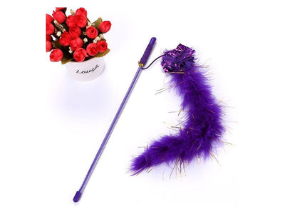Turkey Fluff with Rattling Paper Ball Funny Cat Stick 30cm - Interactive Cat Toy