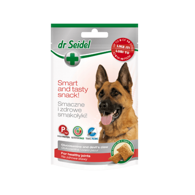 Dr Seidel dog treat package with a German Shepherd on a white background