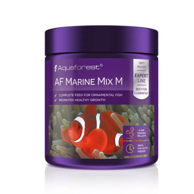 Aquaforest AF Marine Mix M fish food container with a clownfish on a white background