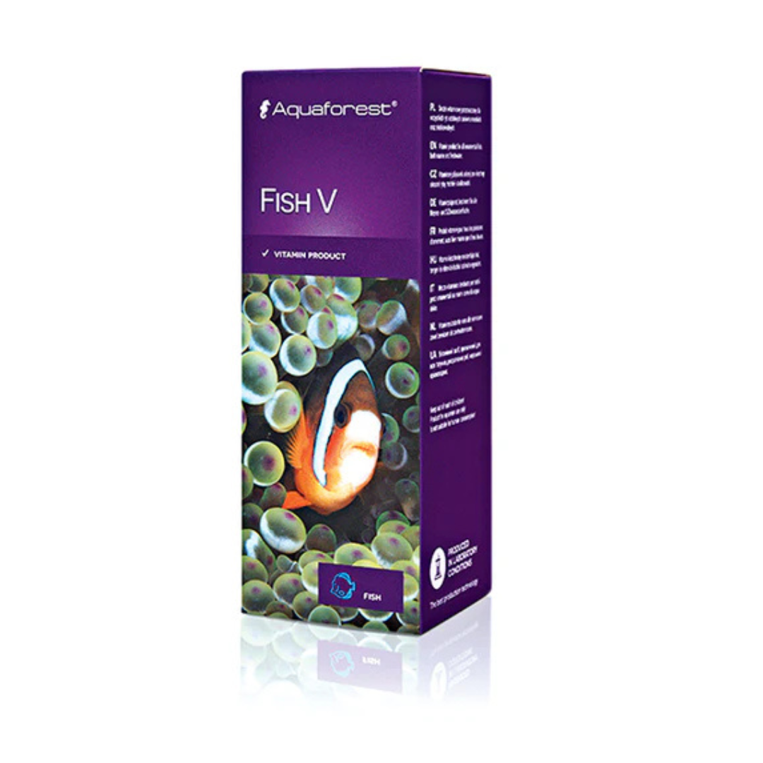 Aquaforest Fish V vitamin product packaging on a white background