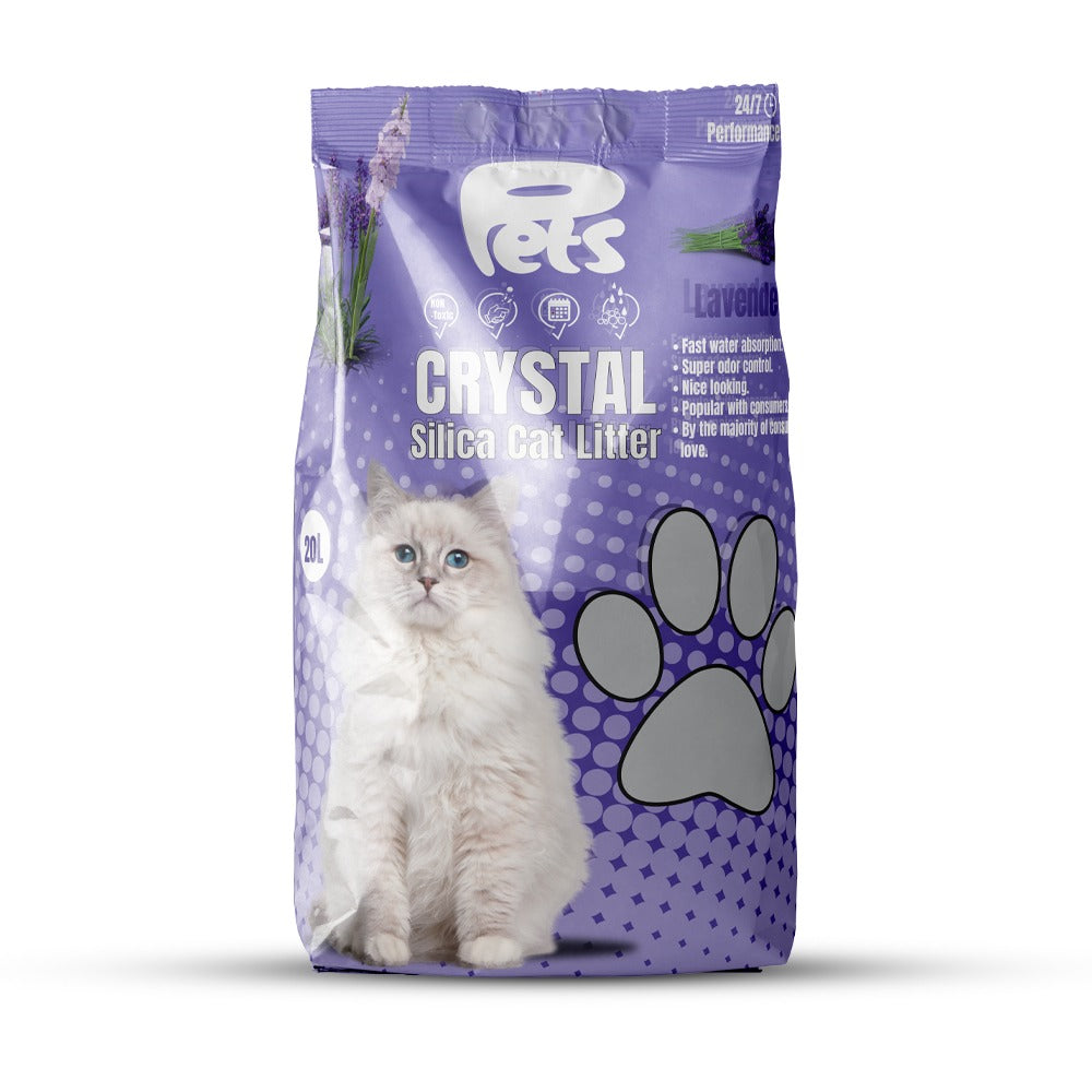 Pets Crystal Silica 20L Cat Litter 1-8mm 8.4kg with Lavender Scent