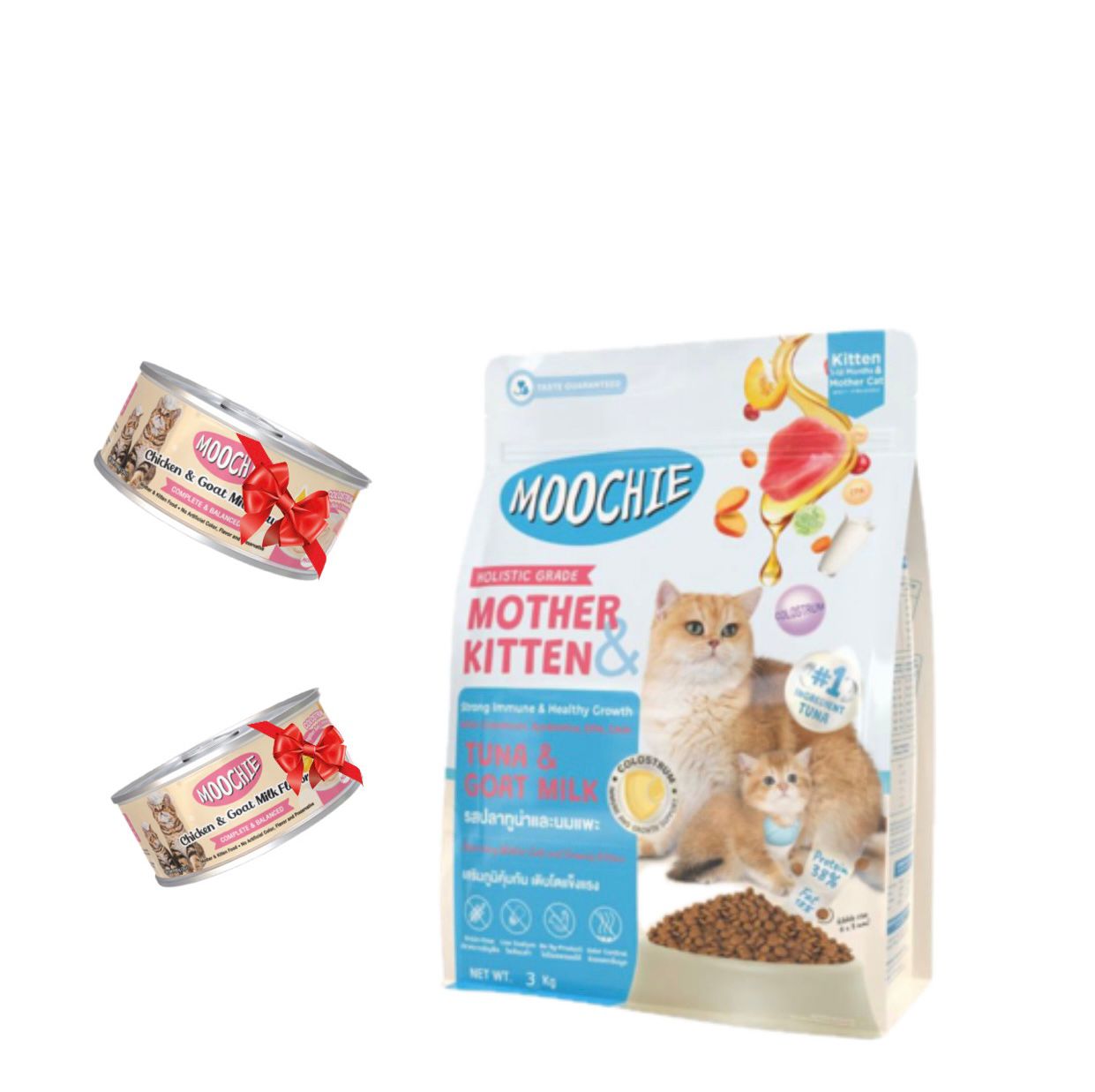MOOCHIE MOTHER & KITTEN CAT FOOD TUNA & GOAT MILK FLAVOUR 3kg extra 2 MOOCHIE Mother & Kitten CHICKEN & GOAT MILK FLAVOR 85g