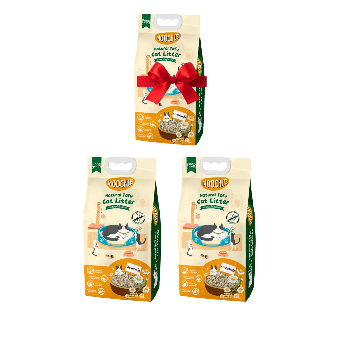 MOOCHIE NATURAL TOFU CAT LITTER - CHAMOMILE 6L Three bags