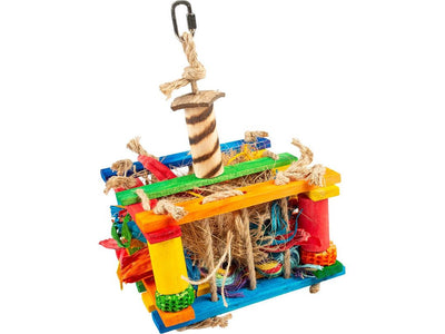 Wooden Box Toy with Sisal and Coconut for Birds