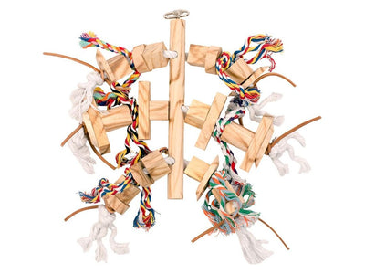 Wooden Pendant Toy with Leather &amp; Rope for Birds
