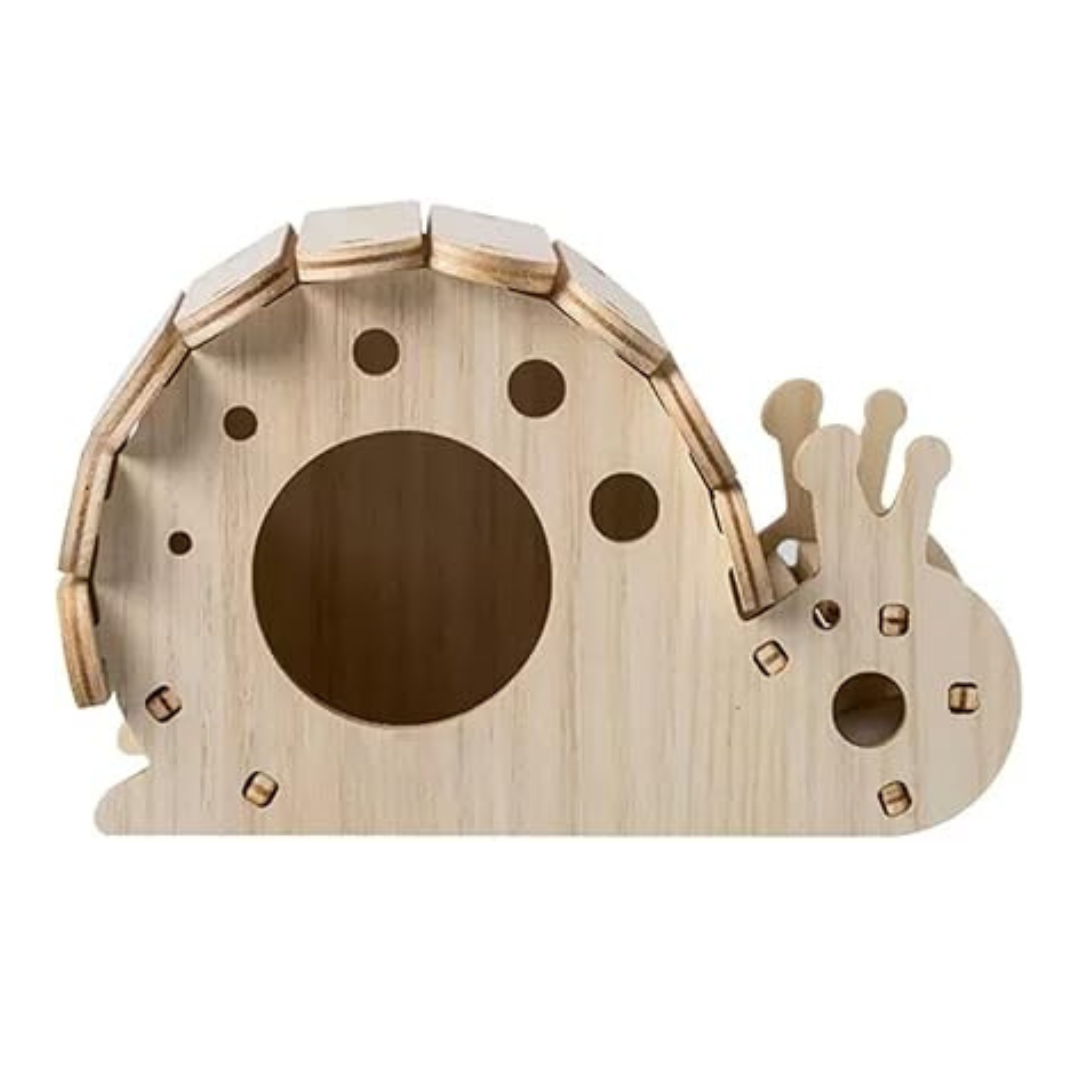 Wooden Snail Hamster Hideout House | 16x9.5x10cm Cozy Pet Bedroom
