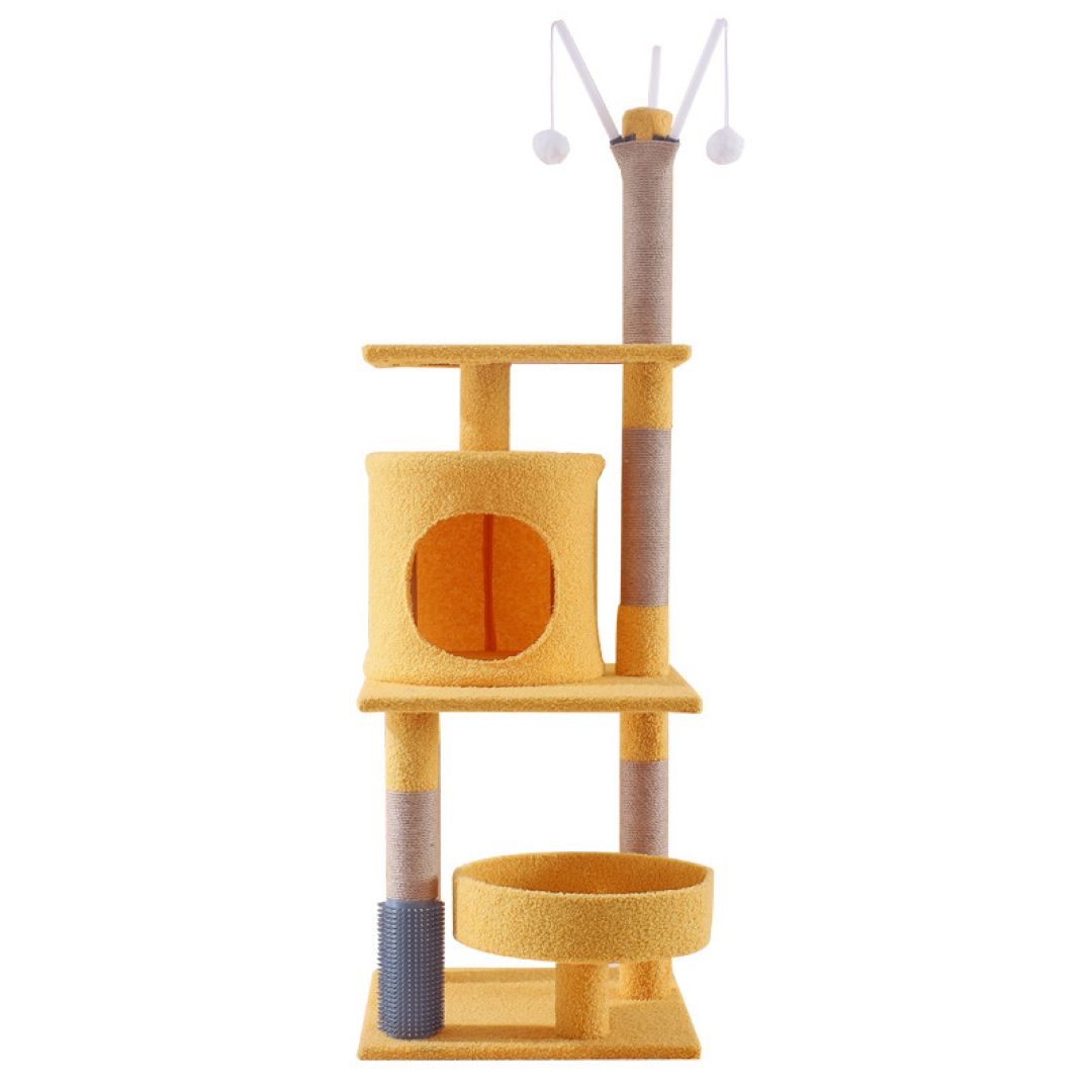 Multi-Level Yellow Cat Tree With Scratcher