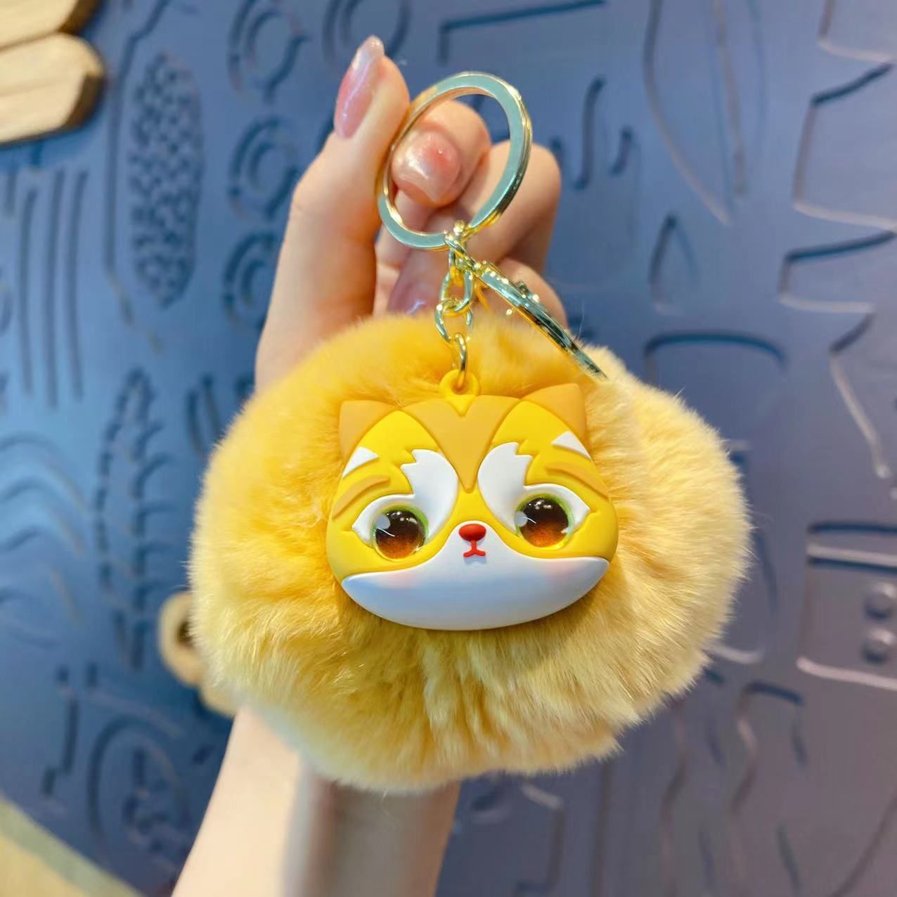 Cat Plush Pendant Stuffed Big Keychain (Pink White)