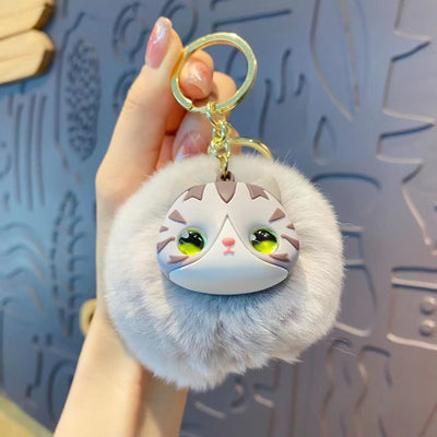 Cat Plush Pendant Stuffed Big Keychain (Pink White)