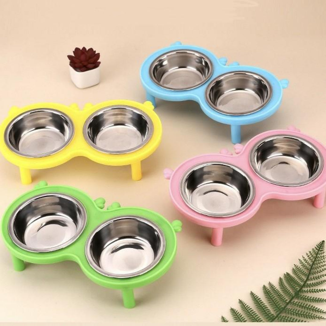 Stainless Steel Antler Double Bowl Green