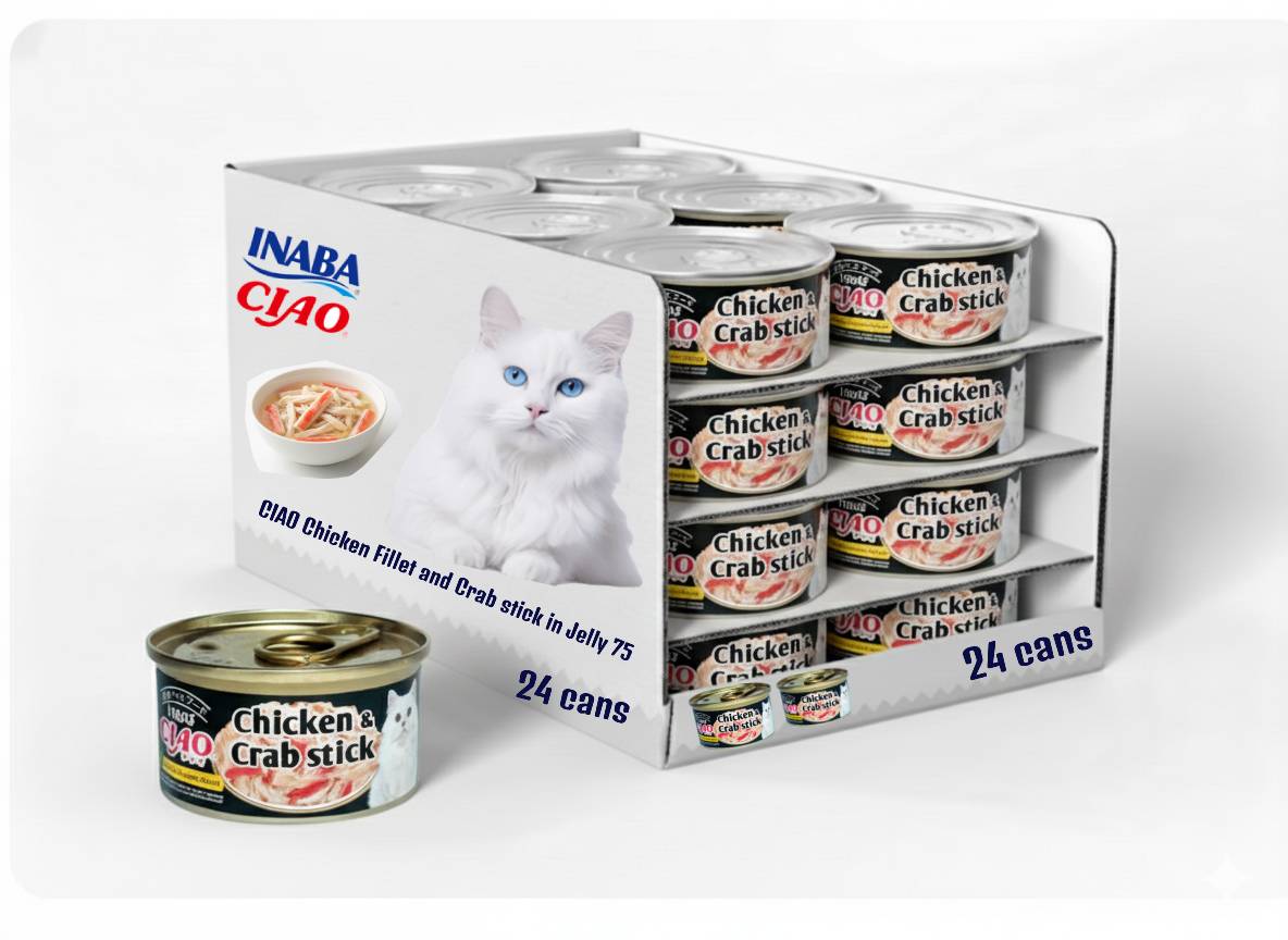 CIAO Chicken Fillet and Crab stick in Jelly  75 g x 24 cnas