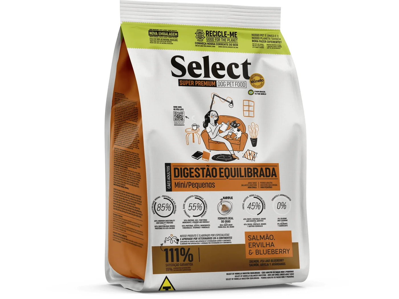 Nutrient-rich dog food for mini and small breeds, featuring over 55% protein from poultry and salmon, plus 45% fruits, veggies, and grains. It supports digestion, joint health, and flavor