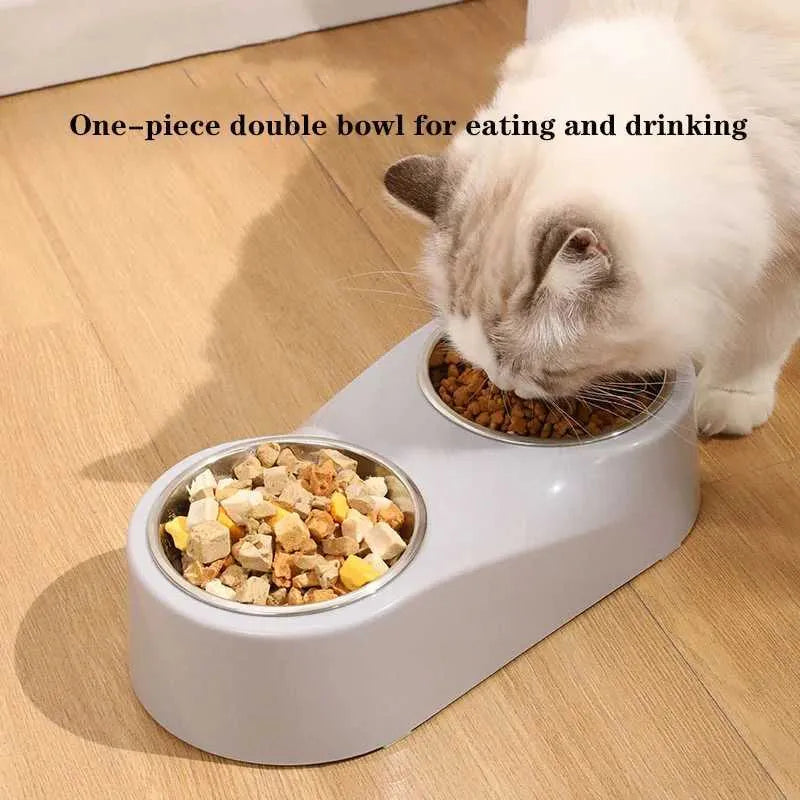 Grey Dual Stainless Steel Pet Bowls