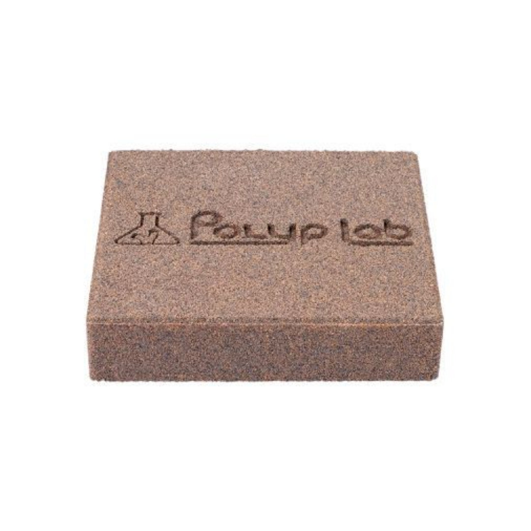 Square brown block with 'Polyp Lab' branding on a white background