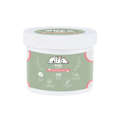 Container with a green label featuring cartoon characters on a white background
