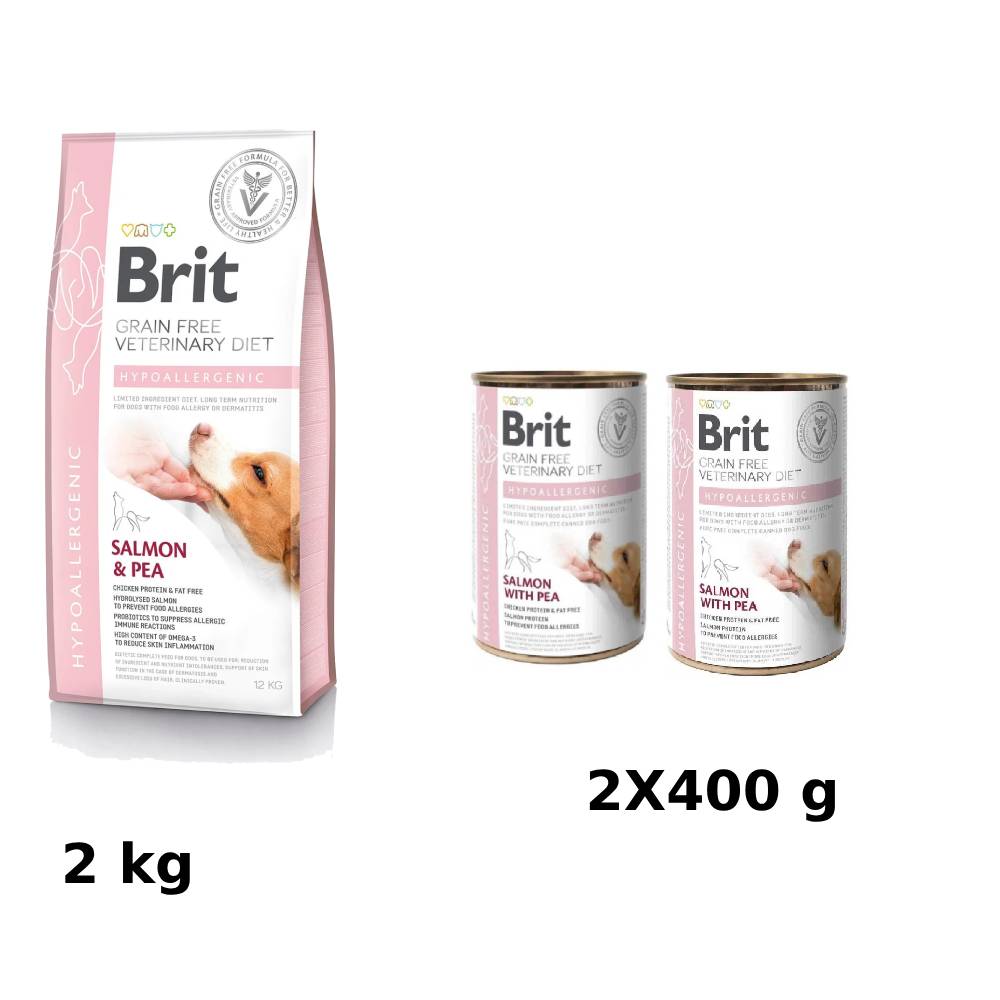 Brit GF Veterinary Diets Dog Hypoallergenic 2 kg + Brit Grain-Free VD Dog Can Hypoallergenic 2x400 g