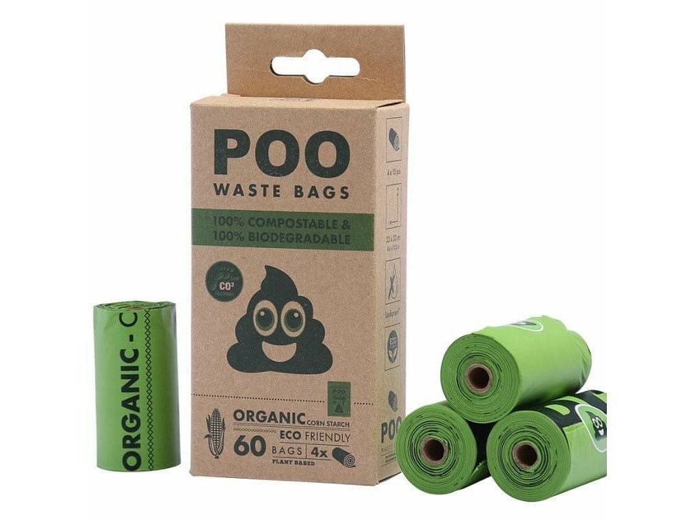 Poo 100% Compostable & Biodegradable Dog Waste Bags (60 Bags) Green