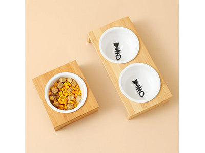 Double Ceramic Bowl With Bamboo Frame 23*12*4Cm