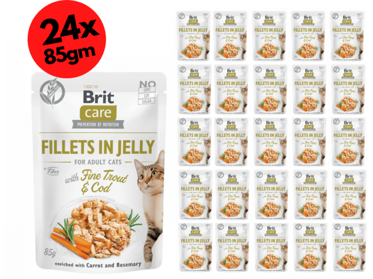 Brit Care Cat Fillets in Jelly with Fine Trout & Cod 24x85g