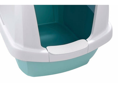 IMAC Maddy Cat Litter Box – White/Teal, 65 x 47.5 x 47.5 cm