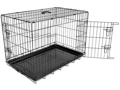Dog Crate 2Doors Plastic Tray Black
