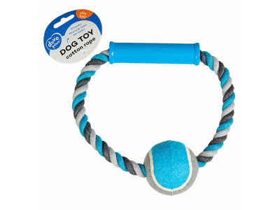 Knotted Cotton O- Pull Ring With Tennis Ball 18cm grey/blue