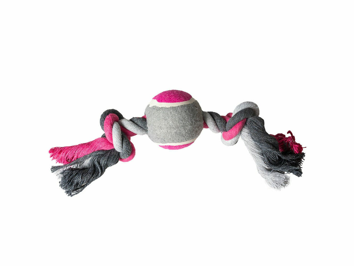 Tug Toy Knotted Cotton & 2Knots & Tennis Ball 30cm grey/pink