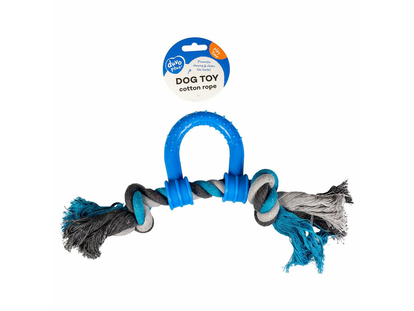 Tug Toy Knotted Cotton Pull Ring & Plastic 30cm grey/blue