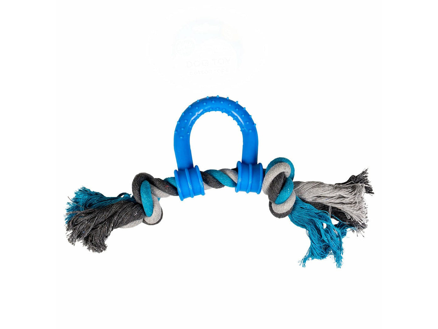 Tug Toy Knotted Cotton Pull Ring & Plastic 30cm grey/blue
