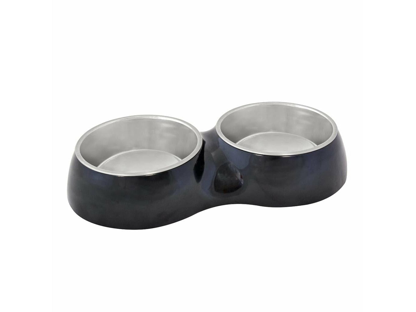 Feeding Bowl Double + Socket Glossy Duo 2x Ø10cm - 2x200ml black