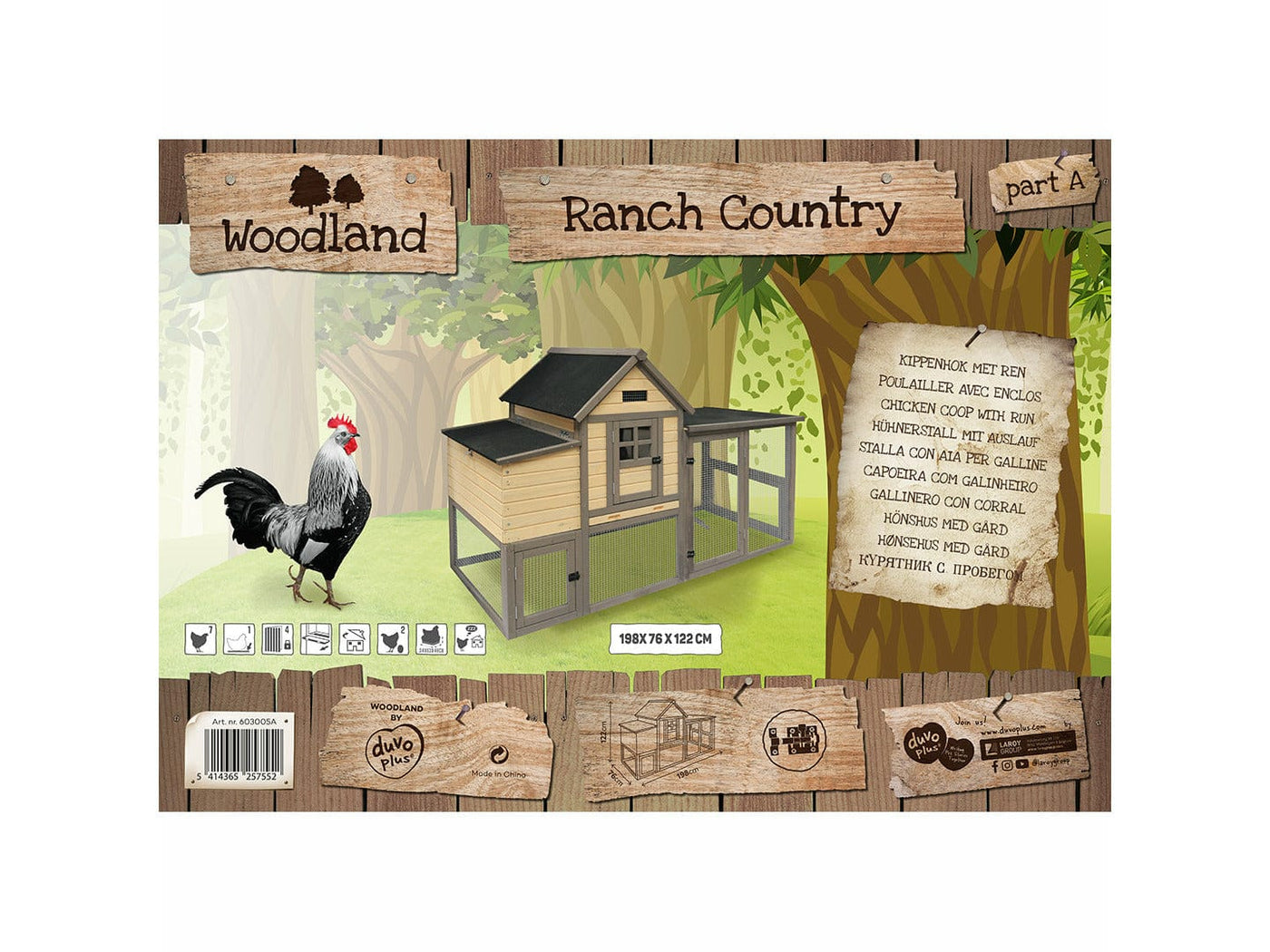 WOODLAND CHICKEN COOP  RANCH COUNTRY 198x76x122cm(A,B)