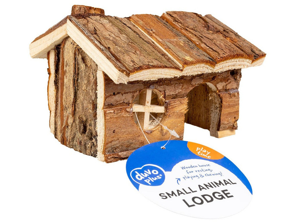Small Animal Wooden Lodge Bark 15X11X12Cm