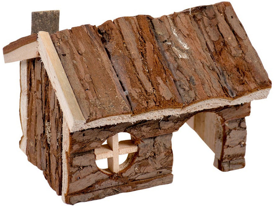 Small Animal Wooden Lodge Bark 15X11X12Cm