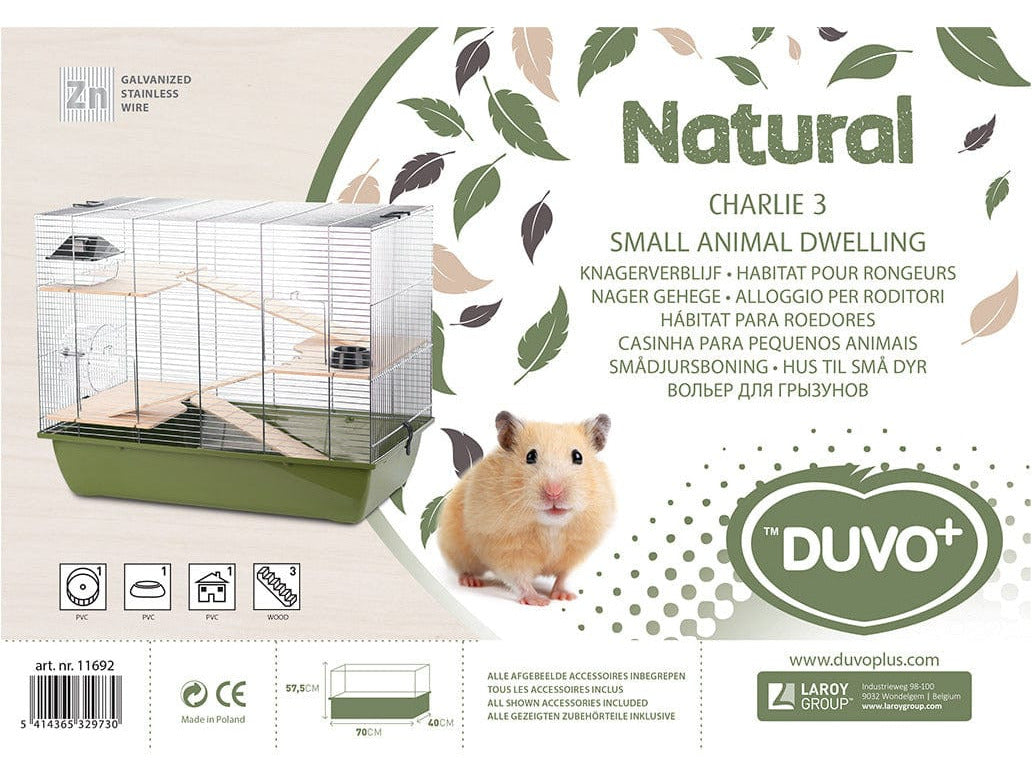 Rodent Cage Natural Charlie 3 70X40X57,5Cm Olive Green/Zinc