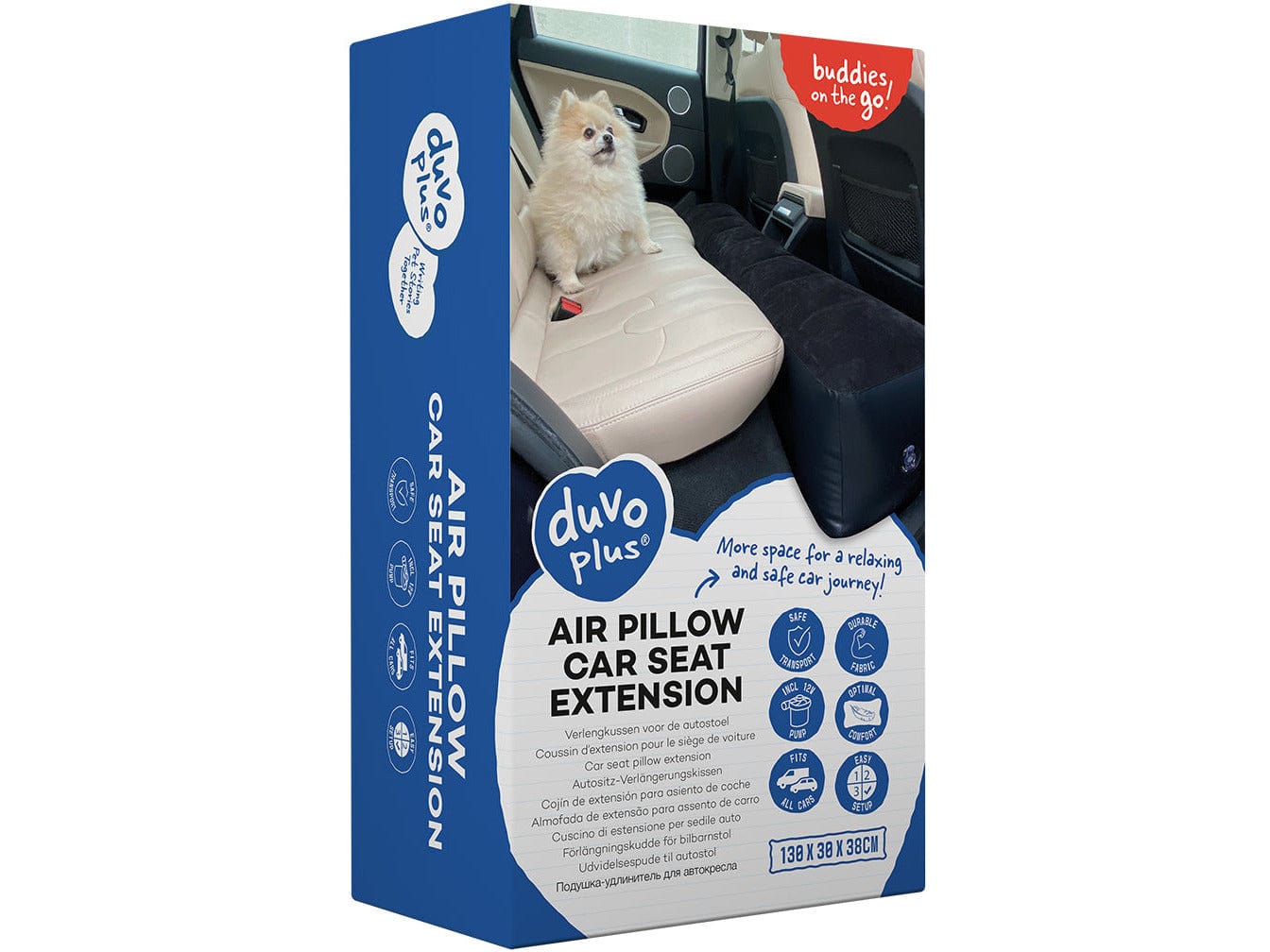 Air pillow car seat extension XL - 130x30x38cm black