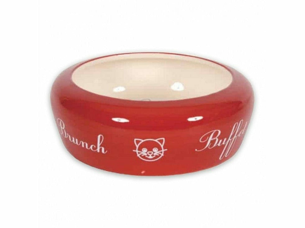 No Waste Ceramic Cat Bowl Buffet - Red 300ml