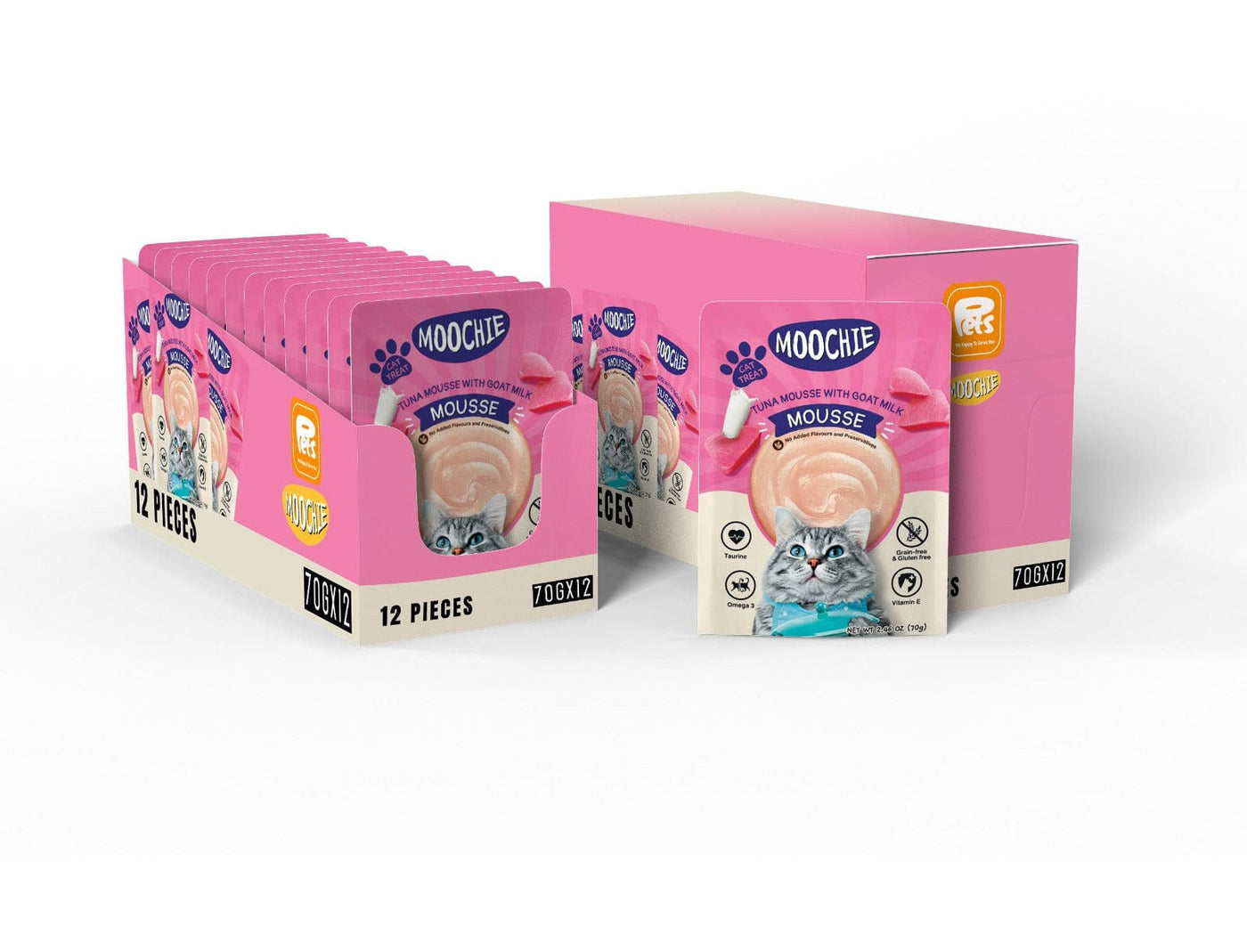 85g Tuna Mousse with Goat Milk, a grain-free, nutritious pet treat enriched with omega-3, taurine, and goat milk for skin, heart, and gut health. Free from artificial ingredients, ideal for pets with grain allergies
