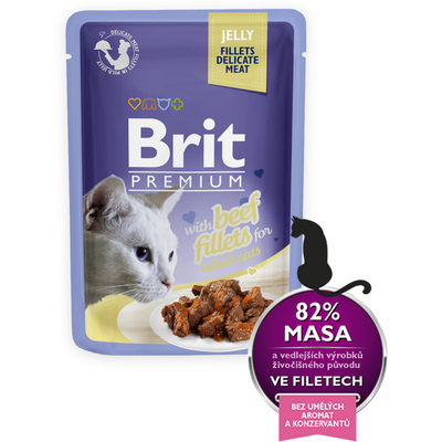 85g wet cat food with tender beef fillets in jelly. Made with 82% meat, this complete nutrition for adult cats is free from artificial additives and enriched with vitamins and minerals. Serve at room temperature with fresh water