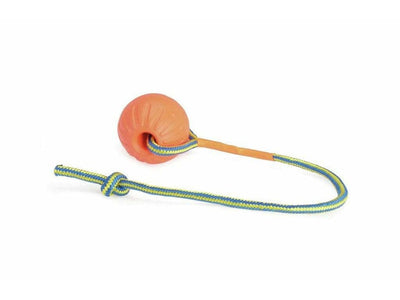 Dog Toy - Eva Ball With Rope - Orange - 90Mm