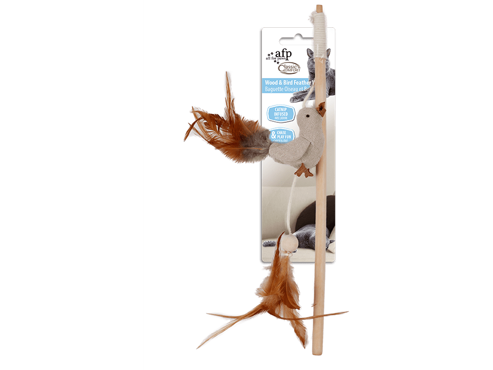 AFP (All For Paws) Classic Comfort - Wood &amp; Bird Feather Wand