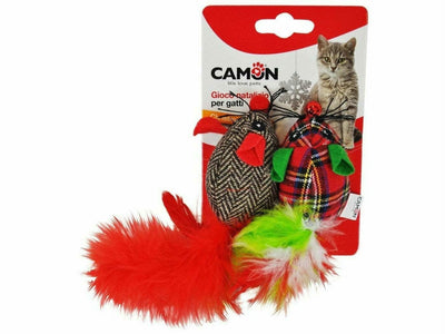Christmas Cat Toy - Christmas Mouse with Feather (2pcs)