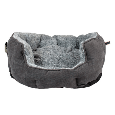 Bed Oval Corduroy Ash S - 41 x 38 x 20 cm (Black/Grey)