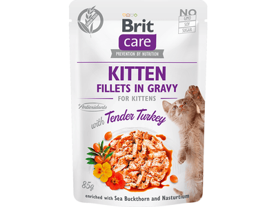 Brit Care Cat Kitten. Fillets in Gravy with Tender Turkey 85 g Front Image of Pack